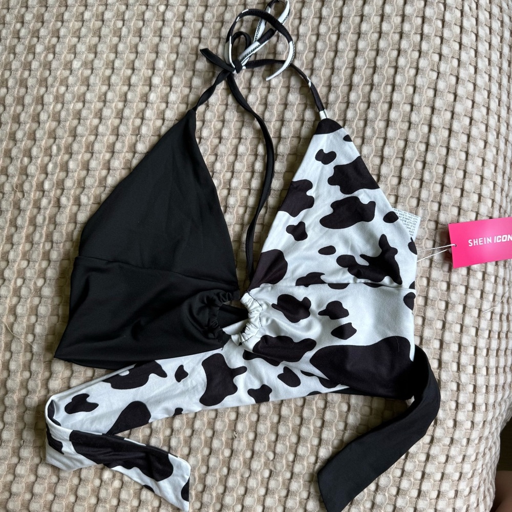Black and Cow Print Halter Top